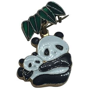 Small Vintage Enamel Figural Panda Bear Dangly Brooch / Pin - Signed CWCA